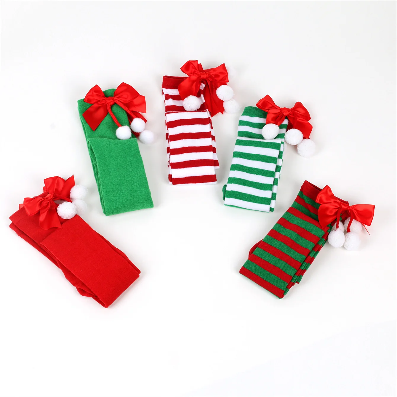 1 pair of girls,  teenagers, bow  Christmas socks, ball socks, knee high socks,  long stockings, Christmas striped stockings