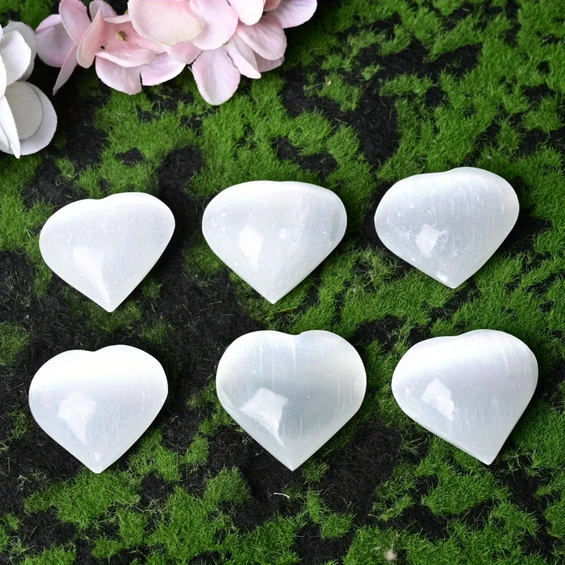 1Pc Selenite Heart Crystal Bohemian Translucent Milky Gel Stone with Metallic Shimmer Natural Mineral Collection for Home Decor