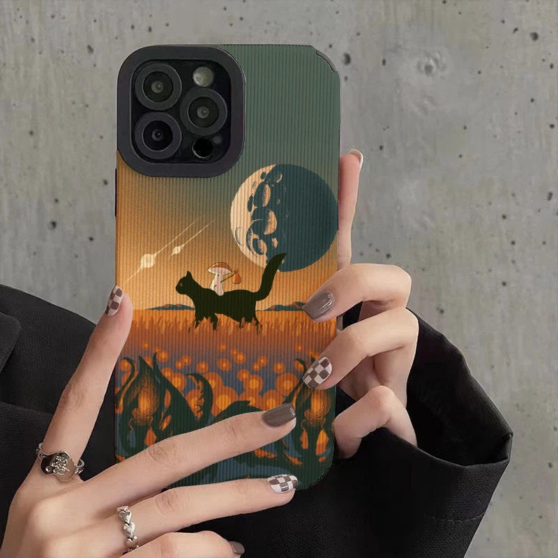 الخيال العلمي القط والفطر الحالات الهاتف آيفون 11 حالة 14 برو ماكس 15 16 برو ماكس آيفون حالة آيفون 13 #1