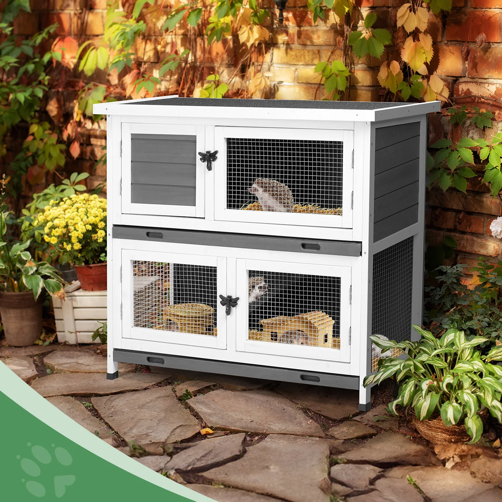 2 Story Solid Wood Rabbit Hutch Bunny Cage Indoor Outdoor Rabbit House Guinea Pig Cage Pet House for Small Animals