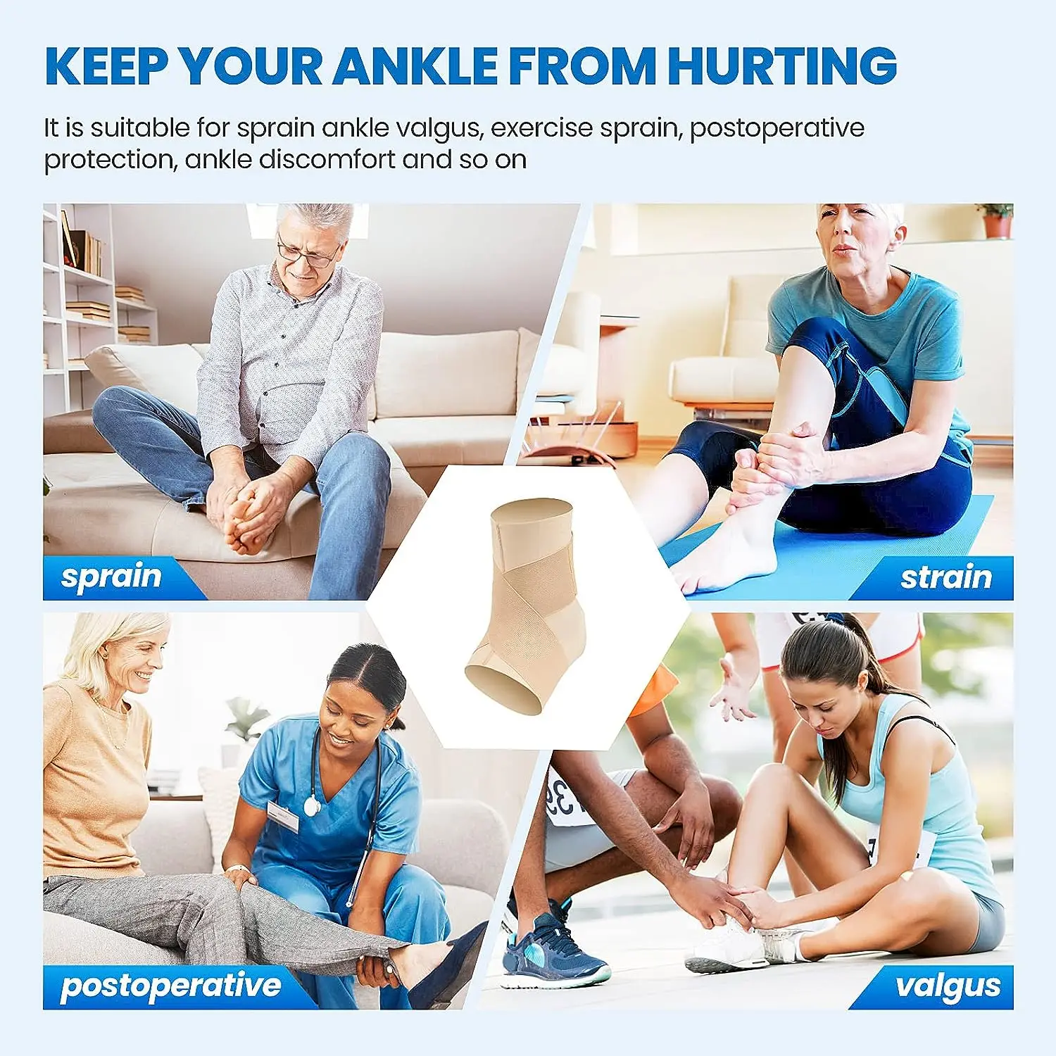 Attelle de cheville 1 pièce, Support de cheville à Compression respirant et réglable, pour hommes et femmes avec entorse des chevilles, enveloppement de cheville