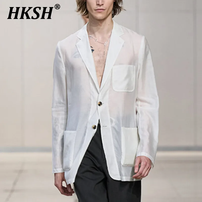 HKSH Spring Summer New Men's Tide Thin Casual Ice Silk Coat Slim Sunscreen Blazer Fashion Jacket Light Weight Niche Tops HK2216