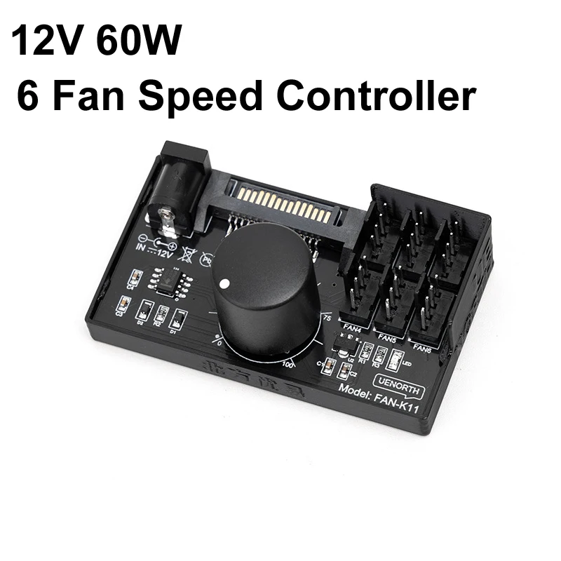 60W 12V PC Computer 4P PIN PWM 6 Fan Speed Controller High Power Hub DC Sata Power NAS Server Fan Speed Control PWM  Regulation