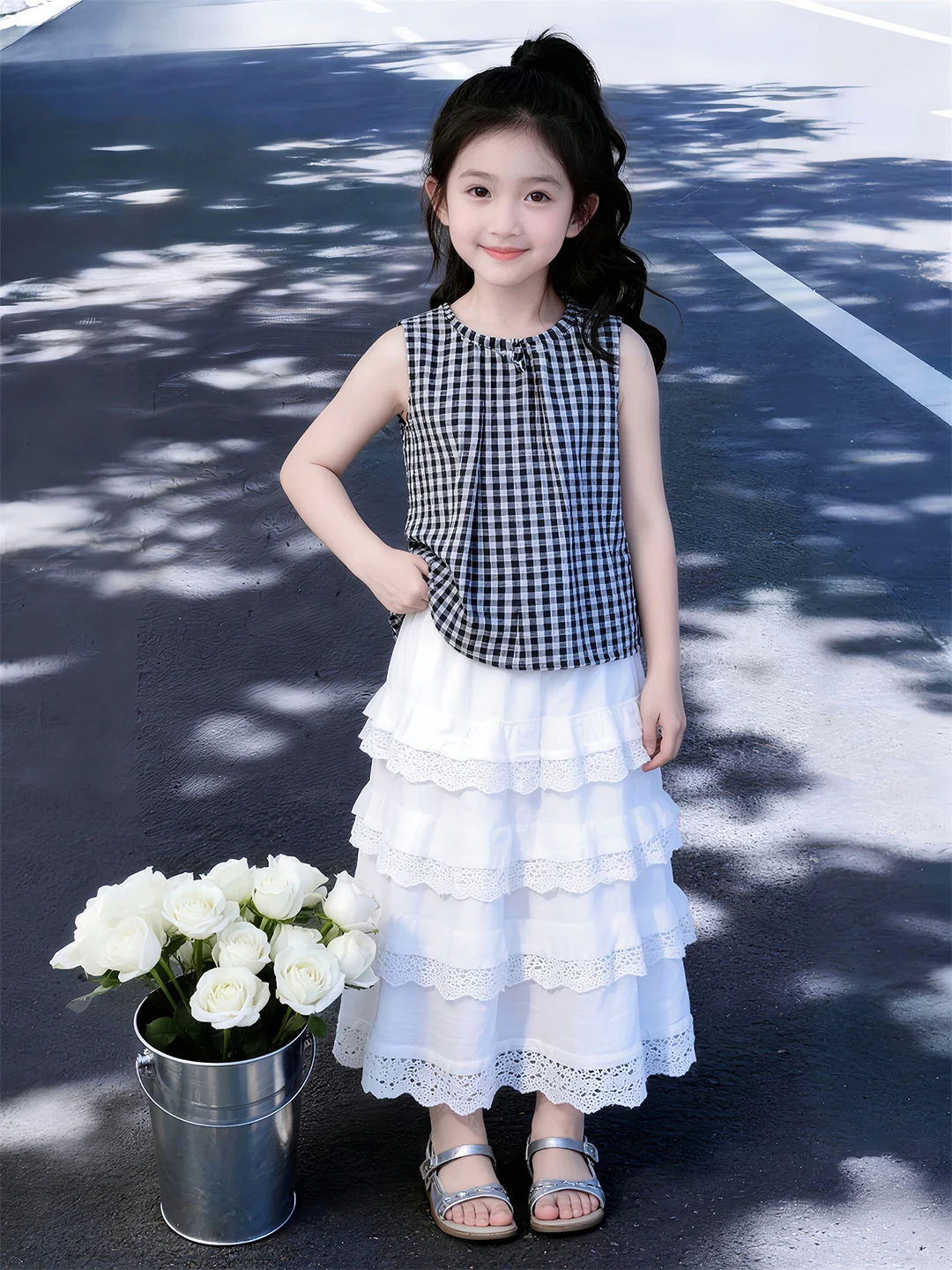 女の子の夏服2026新作子供用おしゃれノースリーブベストとスカートのツーピースセットカジュアルレジャー服