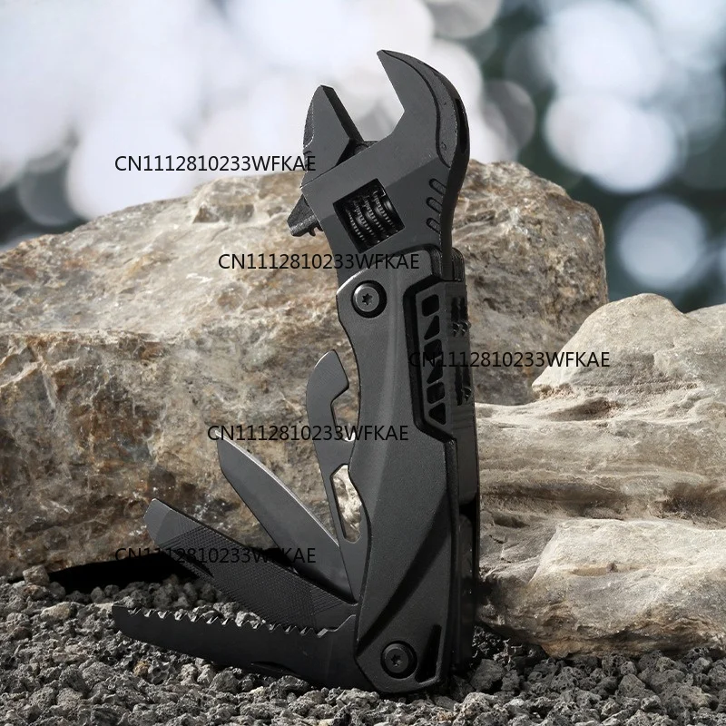 Outdoor camping multi-function wrench pliers, multi-purpose movable wrench folding knife saw EDC wrench combination tool