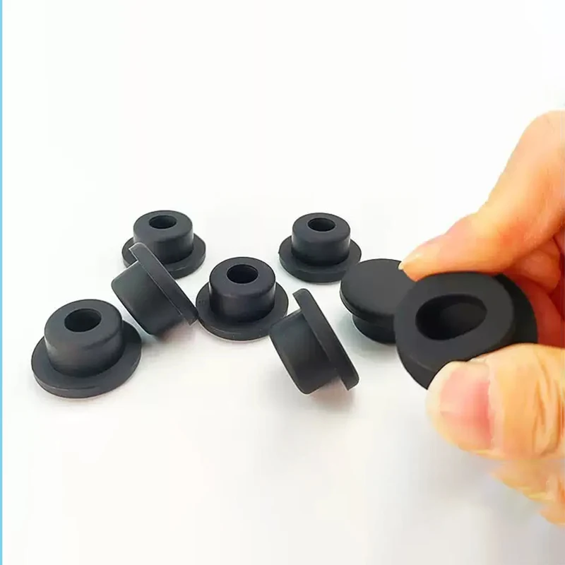 Black A=10mm~29mm Silicone Rubber Plug With Hole Caps Pipe Tube Inserts Stopper Dustproof Bungs