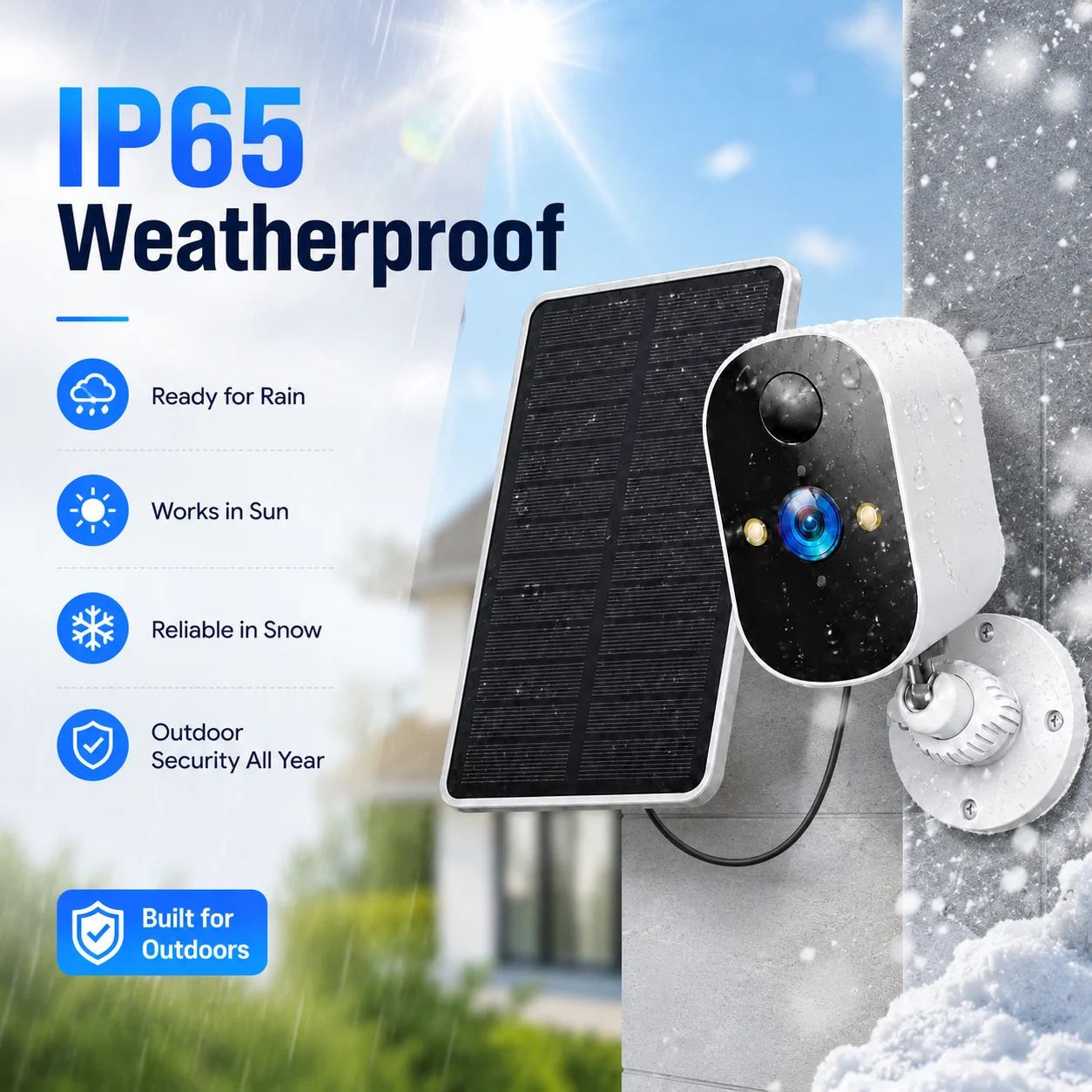 2K Solar Camera Outdoor Wireless with PIR Alarm, 2-Way Audio, Color Night Vision, IP65 Waterproof, Cloud & SD Storage