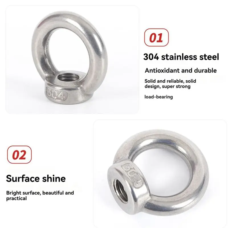 AB13-10X M10 Eye Nut Stainless Steel Marine Lifting Eye Nuts Ring Nut Eyelet For Cable Lifting