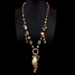 Y.YING Natural Semiprecious Necklace Prehnite Citrine Green Pearl Chain Women Jewelry