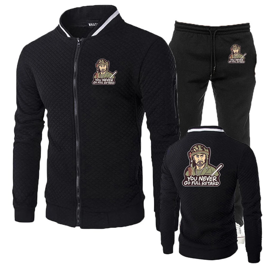 You Never Go Full Retard Autumn Popular Men's Tracksuit Zipper Hoodie and Sweatpants Urban Casual Sporty Jogging Suit
