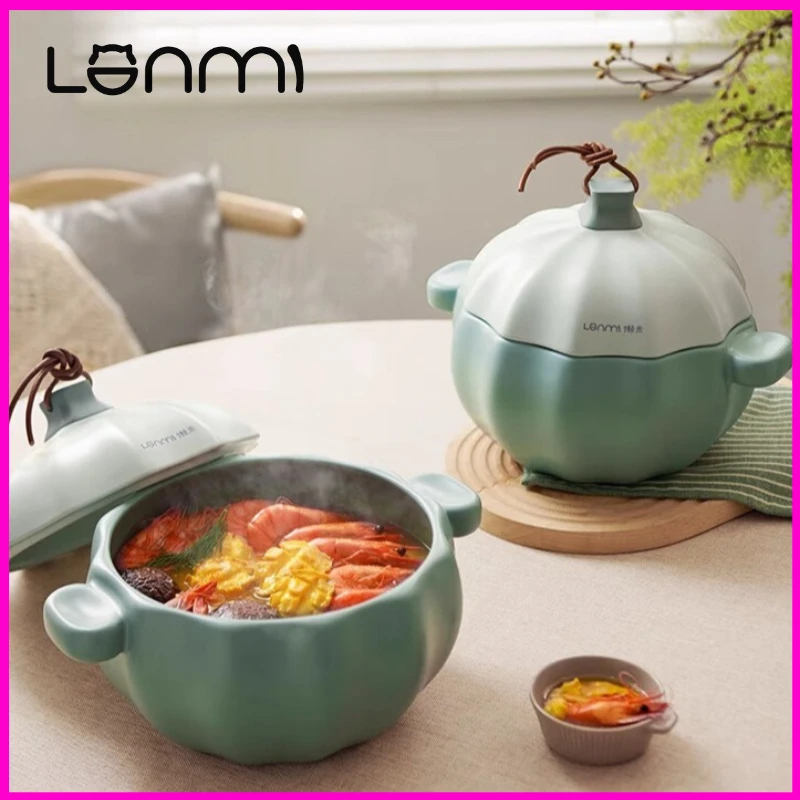 

LANMI 3.5L Pumpkin Stew Pot Clay Pot High Temperature Resistant Ceramic Pot Ceramic Cooking Pot Winter Essential Soup Pot