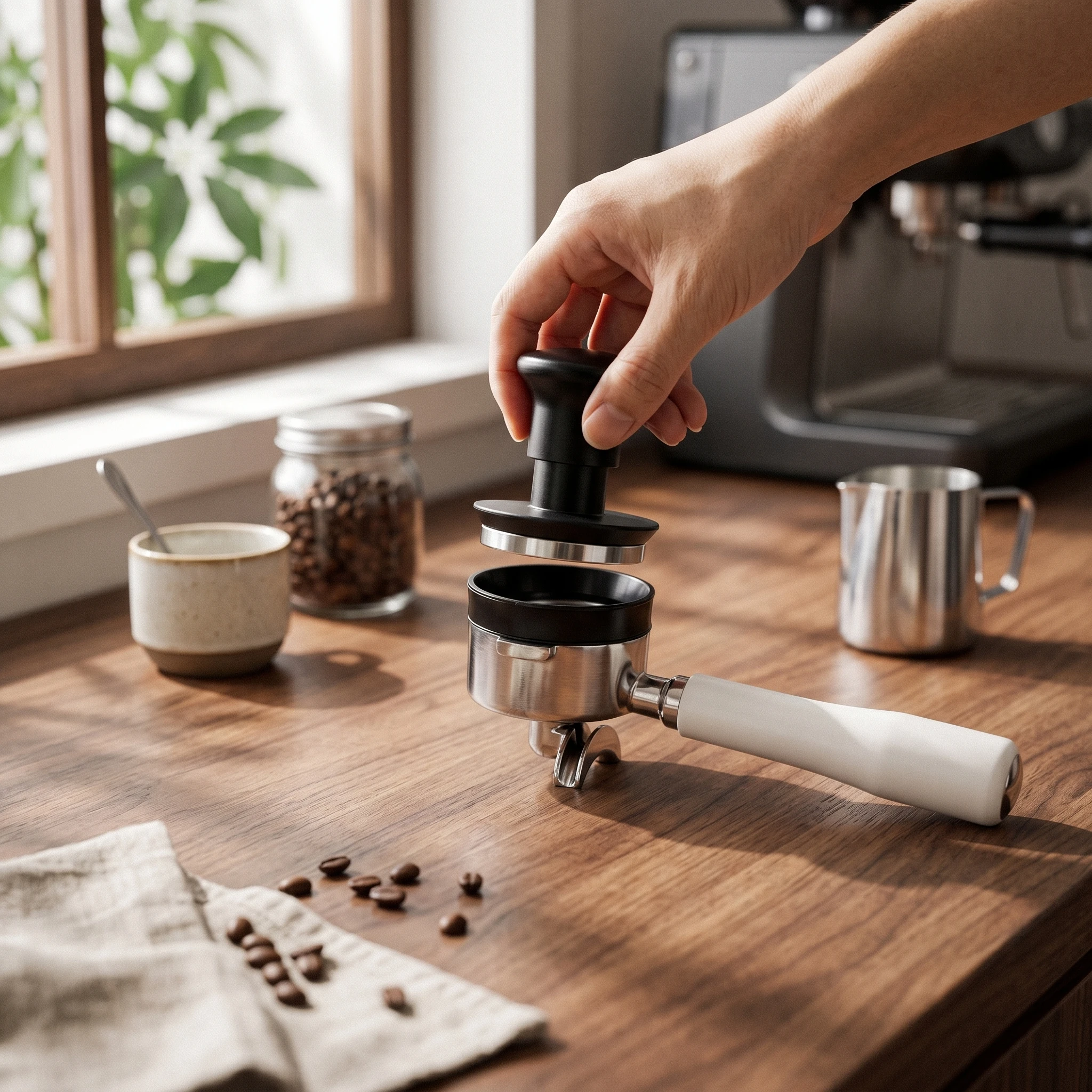 Coffee Tamper Black Handheld Coffee Tamper Cylindrical Rust Resistant