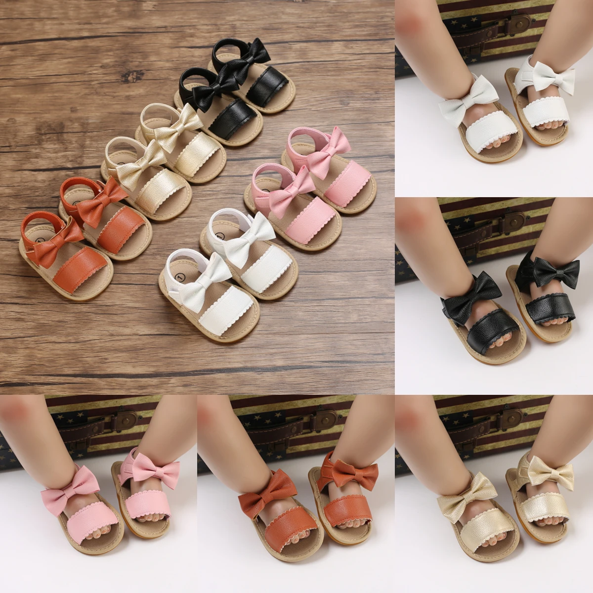 

Newborn Girls Shoes Summer Cute Bow Sandals First Walker Comfortable Non-Slip Soft Rubber Sole Casual Toddler Shoes