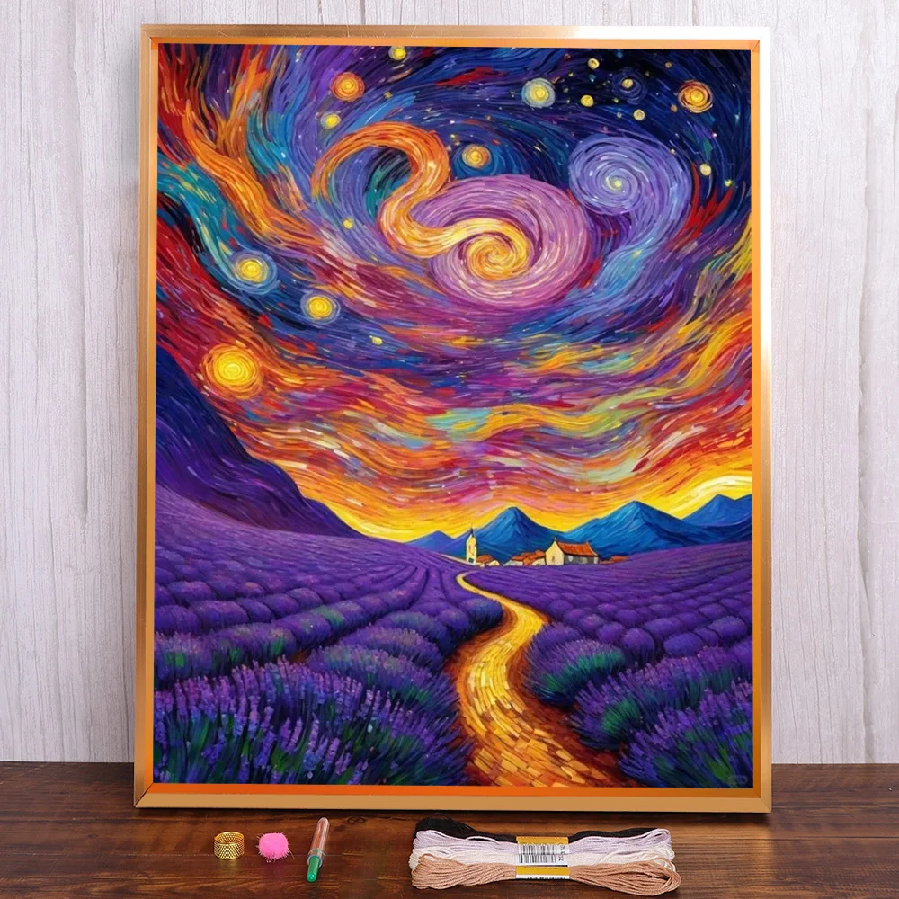 

Landscape Lavender Field Printed Canvas Cross-Stitch Embroidery Kit Handicraft Needlework Hobby Handmade Magic For Adults Needle