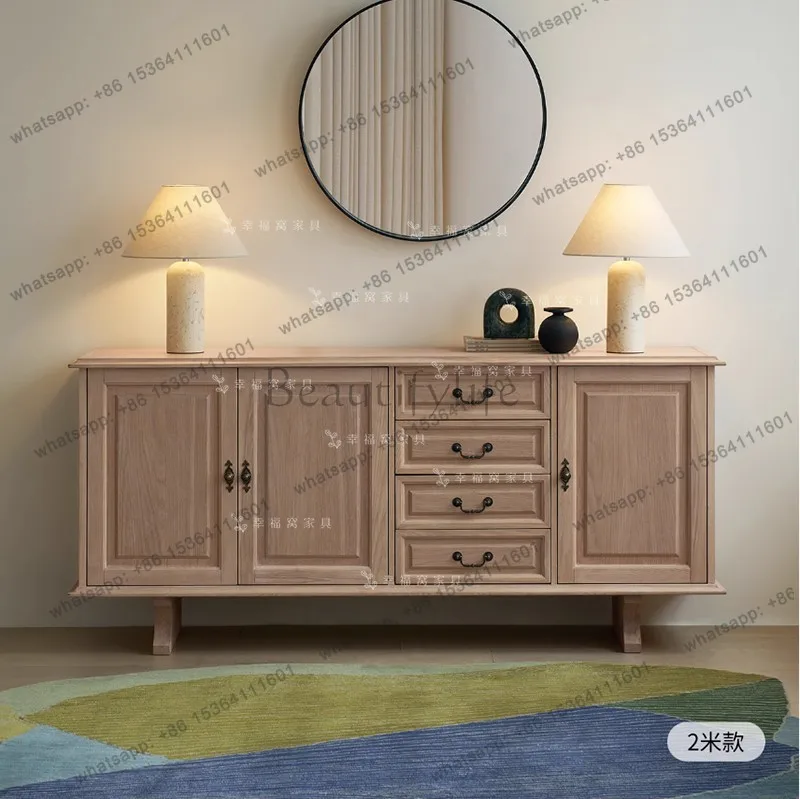 

French solid wood retro dining side cabinet log living room home medieval storage locker