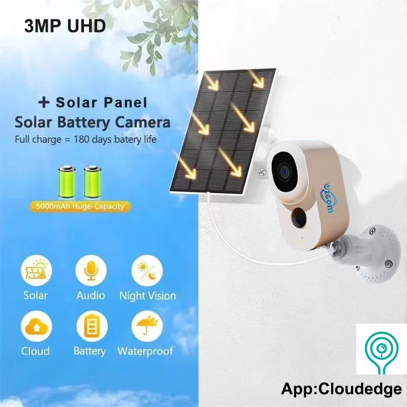 

Solar Outdoor Wireless Battery Powered 2K 3MP WiFi Camera with PIR Motion Alarm Two-Way Audio Bullet Security Camera
