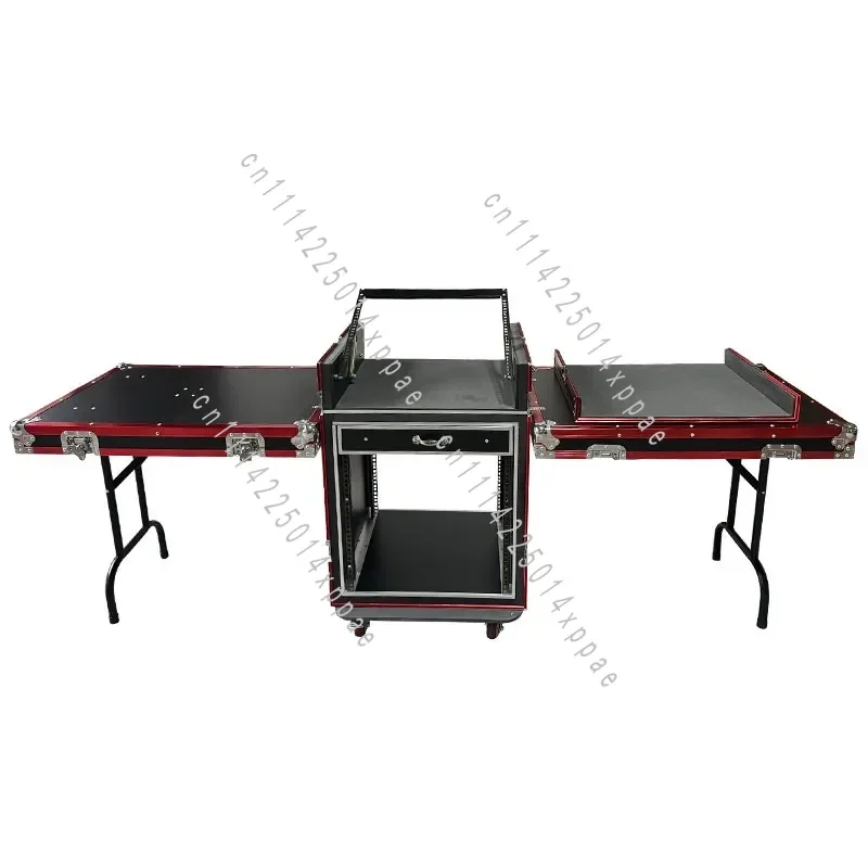 With Folding Side Work Table Amplifier Mixer Shockproof Transport Rack Cabinet Custom 12U 16U Three Door Audio Flight Case