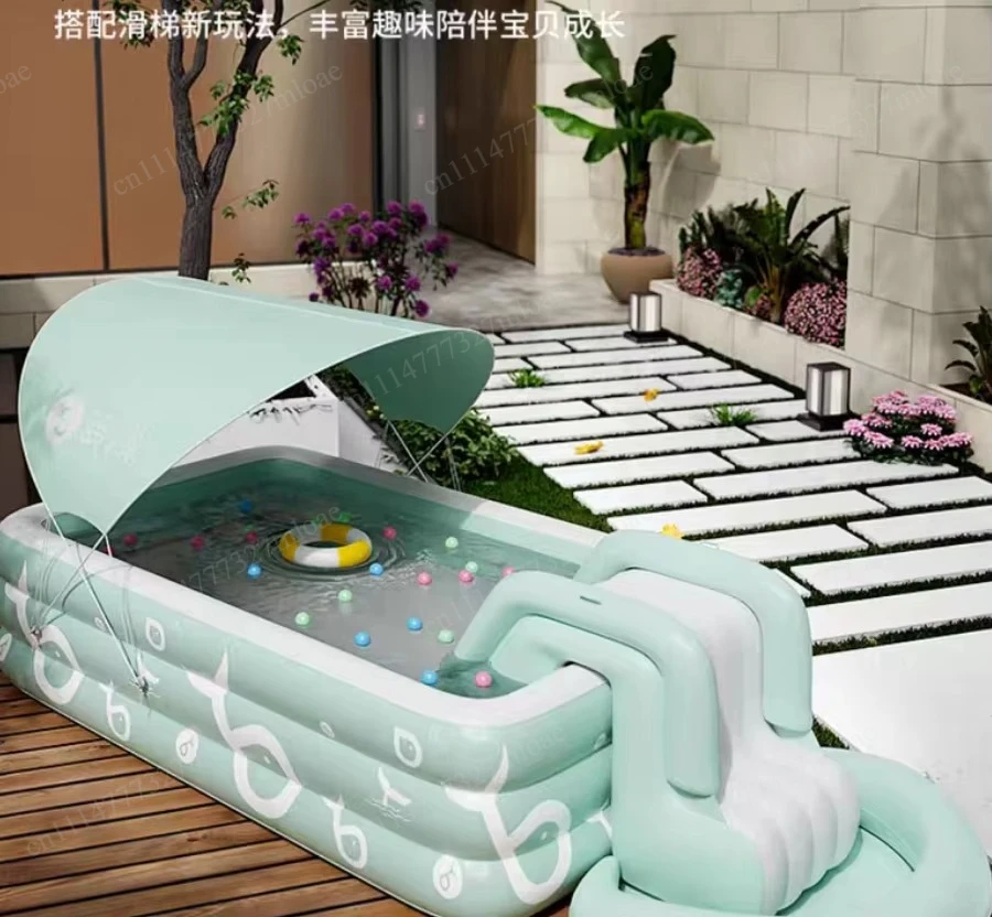 Perfect for backyard and outdoor entertaining, foldable summer pool - inflatable water slide and covered splash pool