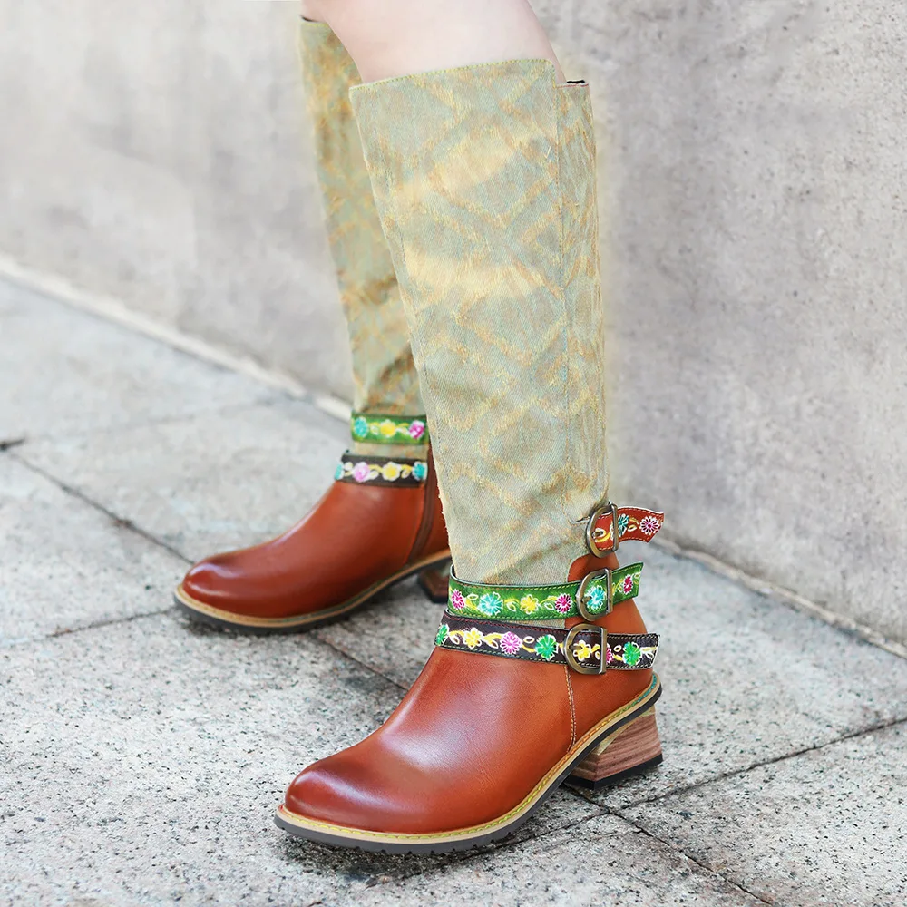Socofy Raffan winter snow Long Ladies designer Genuine leather boots shoes for Women's high comfortable Elegant Cowboy boots