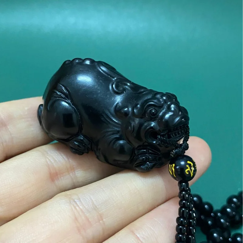 

Natural Hotan Pixiu Pendant Sheep Fat Black Jade Auspicious Animal Ornament