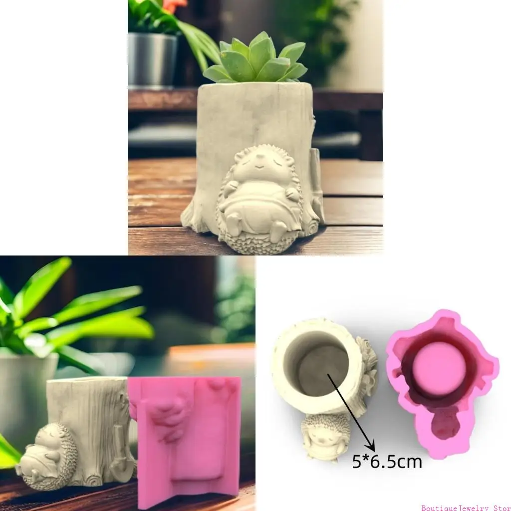 E1PE Hedgehog Gypsum Flower Pot Silicone Resin Mold Epoxy Resin Casting Mold Vase Cement Mold Holder Mold