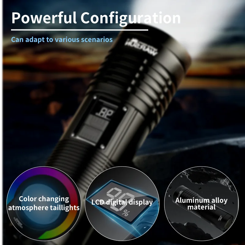 WARSUN WD100 Multifunctional Zoom Outdoor Flashlight - Search & Rescue LED Torch, 2600 Lumens, IPX4 Waterproof