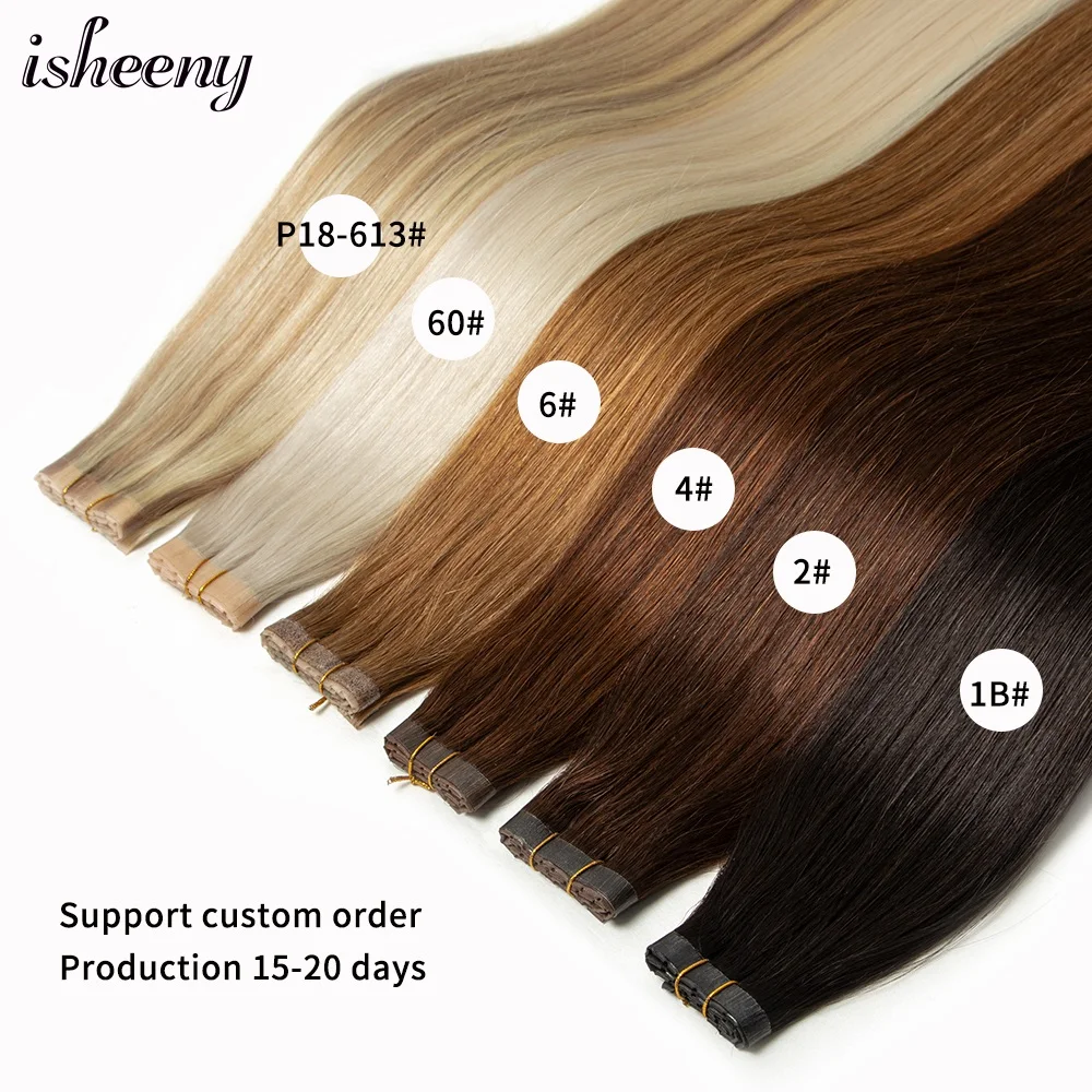 Isheeny-extensões retas naturais do cabelo humano com furo invisível, micro-frame, largura 25cm