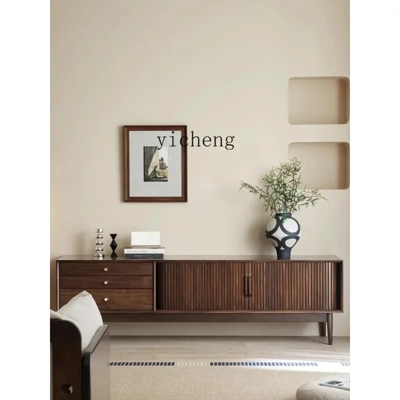 TV Cabinet Light Luxury Small Apartment Home Living Room Nordic Retro Black Walnut TV CabinetX24