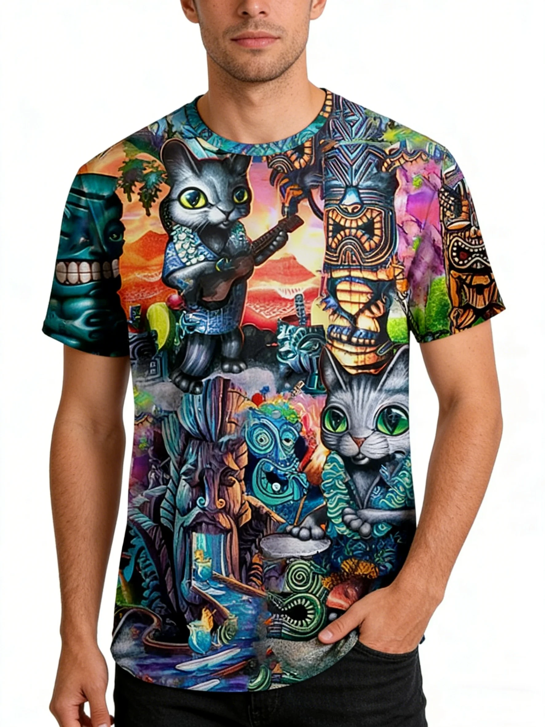 2026 Men Vintage T-shirt Streetwear Beach 3D Short Male Sleeve EU Size Oversized Summer Casual Skull Bone Top Men's Clothing