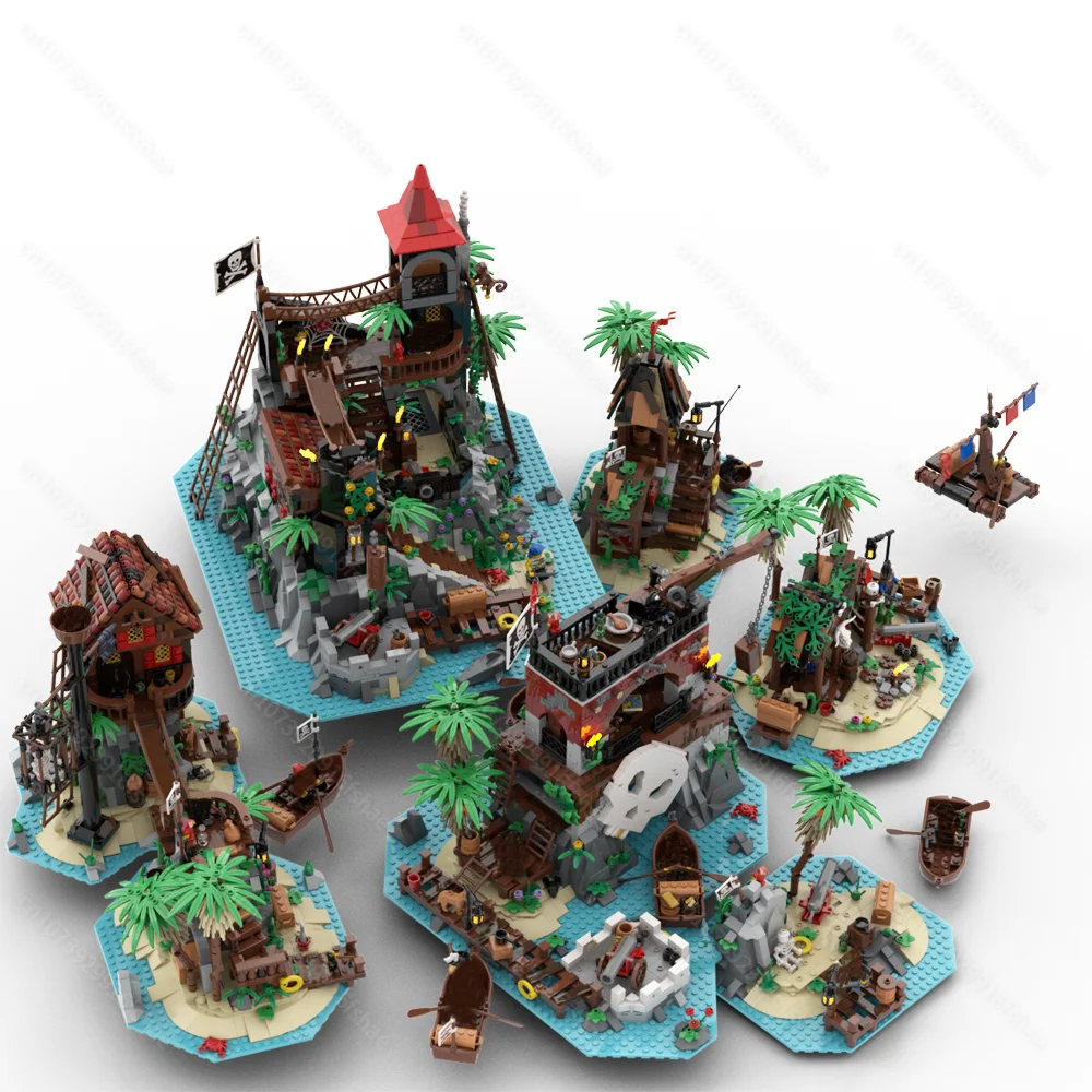 New medieval Pirate Serie MOC Skull Island Shipwreck Island Rocky Reef Bundle DIY creative ideas childrenToy Gift buildingblocks