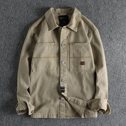 Spring and Winter New American Retro Heavyweight Twill Cargo Shirt Men's Fashion Washed Old Thick Double Pocket Casual Jacket