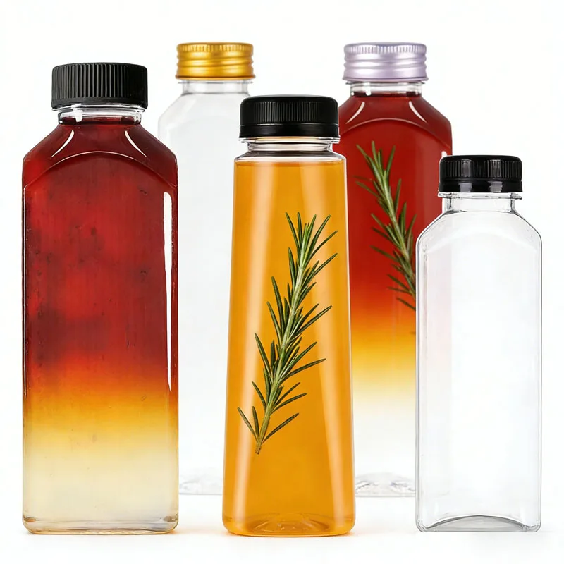 

5Pcs 60ML-500ML Empty Clear Plastic Juice Bottles w/ Screw Caps&Funnel Reusable Water Bottle Containers for DIY Juicing Smoothie
