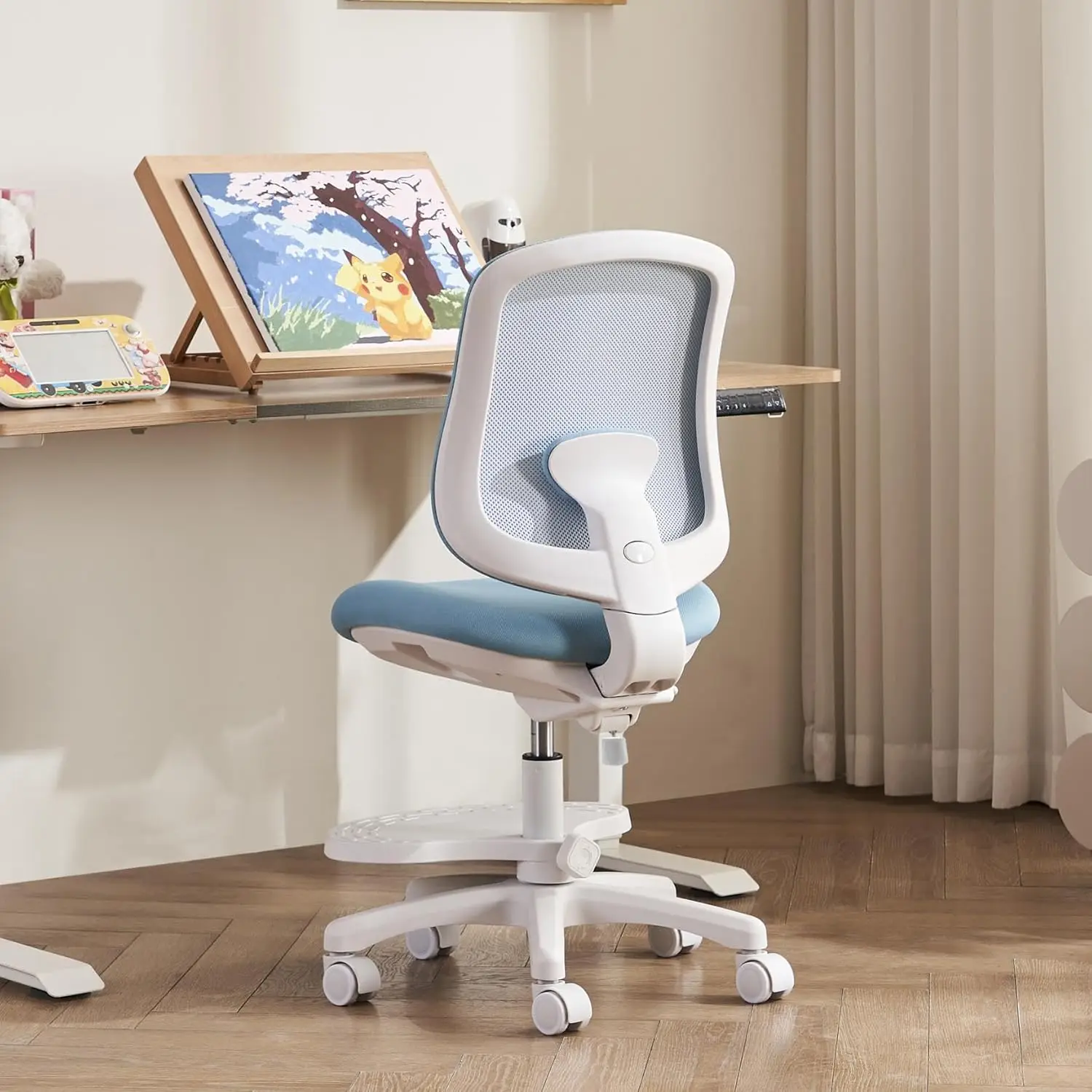 Kids Ergonomic Study Chair with Lumbar Support, Adjustable Height & Backrest, Mesh Shell in Blue
