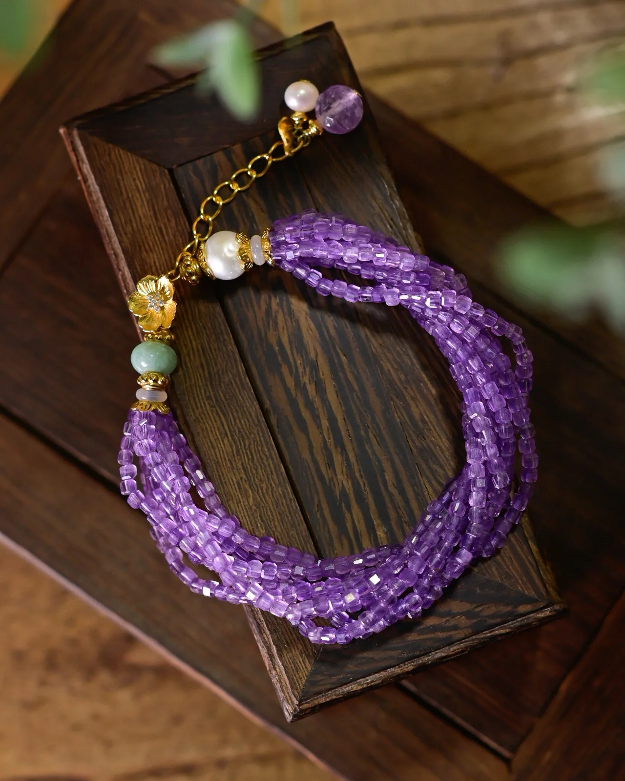 

Natural Amethyst Bracelet Small Square Sugar Multi-Layers Bracelet Purple Breath Luxury Premium Feeling