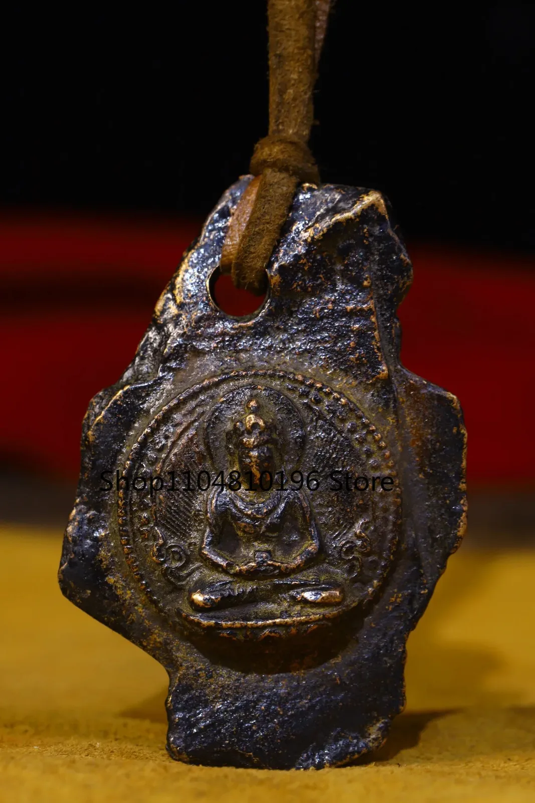 Bronze Cinnabar Amulet Longevity Buddha Buddha Card Pendant Town House Exorcism