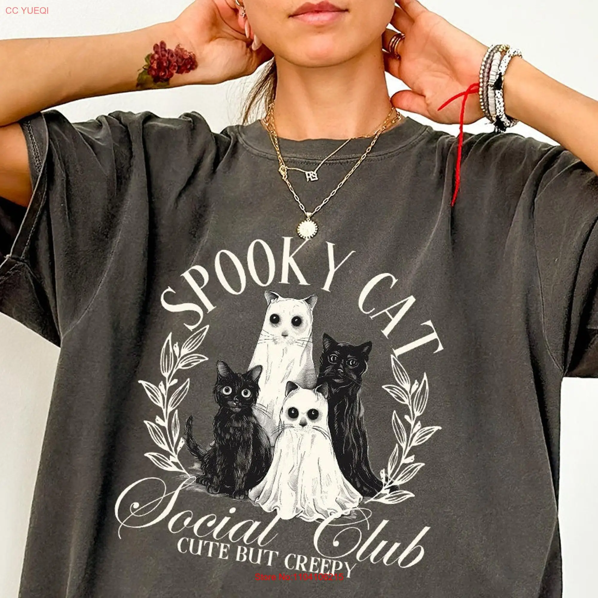 Comfort Colors Spooky Cat Social Club T Shirt Halloween Lover long or short sleeves