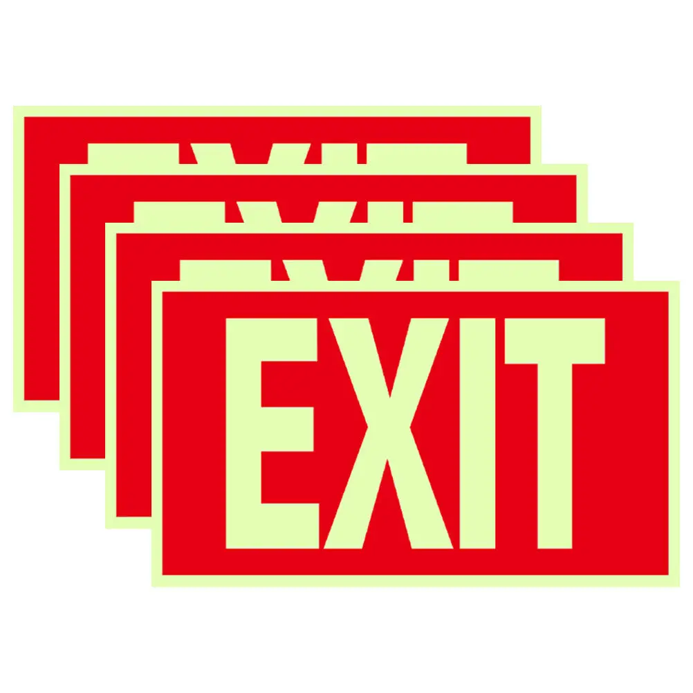 4Pcs Exit Sign Glow in Dark Sticker Self Adhesive Emergency Decals Waterproof PVC for Business Office Warehouse Safety
