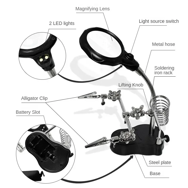 3.5X 12X Welding Auxiliary Clip Magnifier Electric Soldering Iron Circuit Board Welding Iron Magnifying Glass Bracket Tools