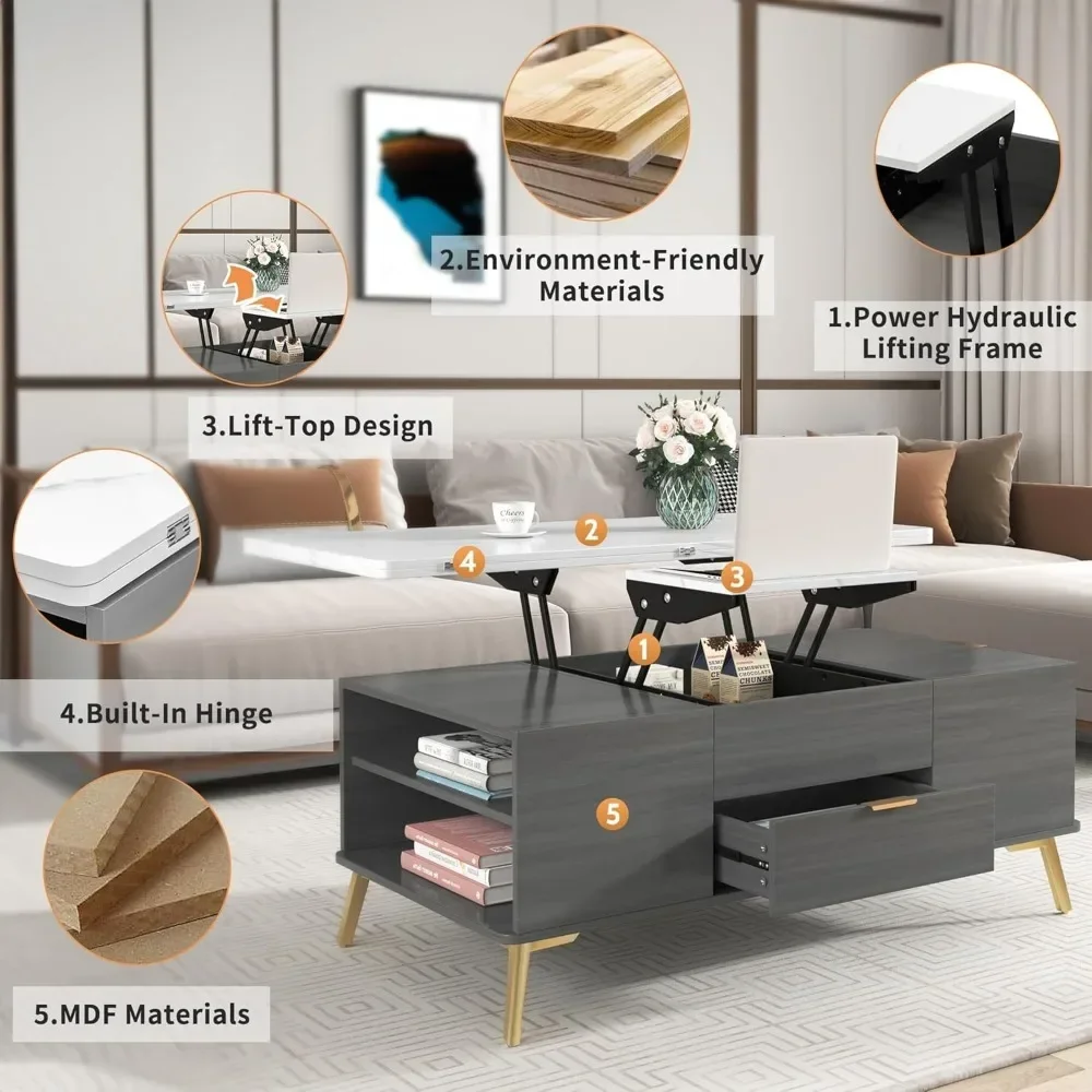 Coffee Table, Multi-Functional Tables with Drawers, Lift Top Coffee Table