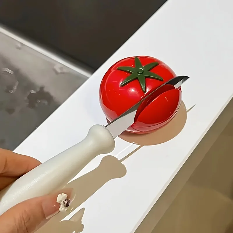 1pc Cartoon Tomato Shape Mini Knife Sharpener Portable Knife Sharpener Grindstone Scissors Kitchen Gadgets Kitchen Tools - view 3