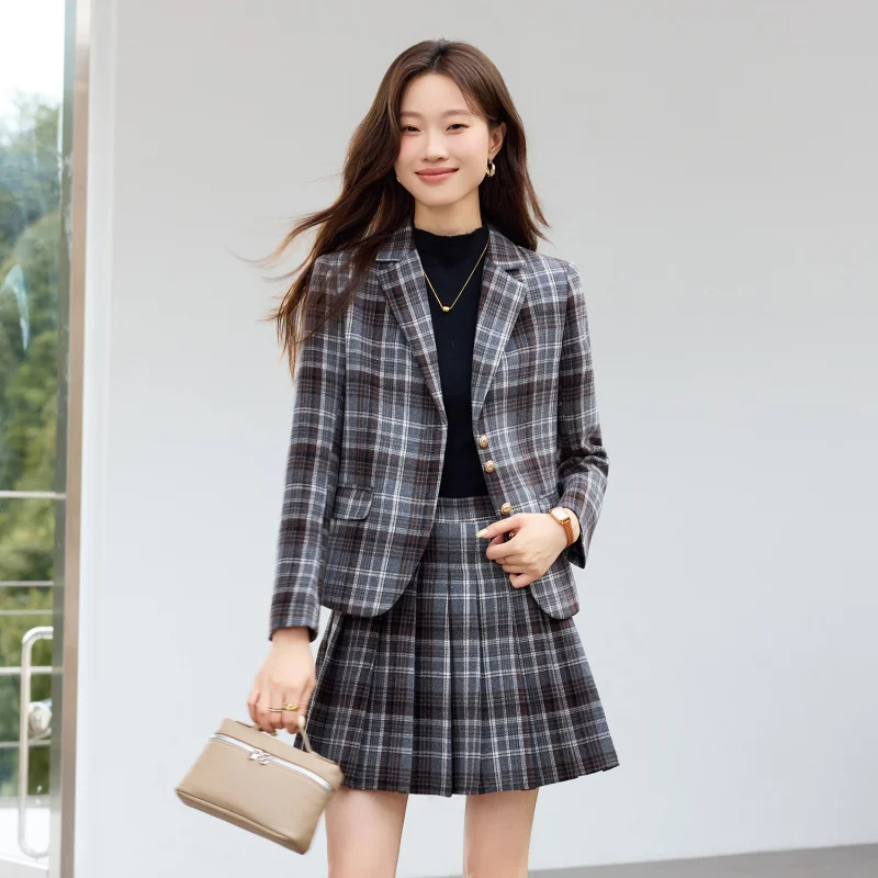 Light Brown Plaid Suit New Style Checkered Suit Women's Casual Fashion Women's Skirt Suit Student Outfit Formal Wear