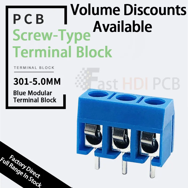 

301-5.0mm European Style Terminal Blocks - Blue Stackable 2P/3P PCB Screw Connectors/Stackable 2P/3P Configurations