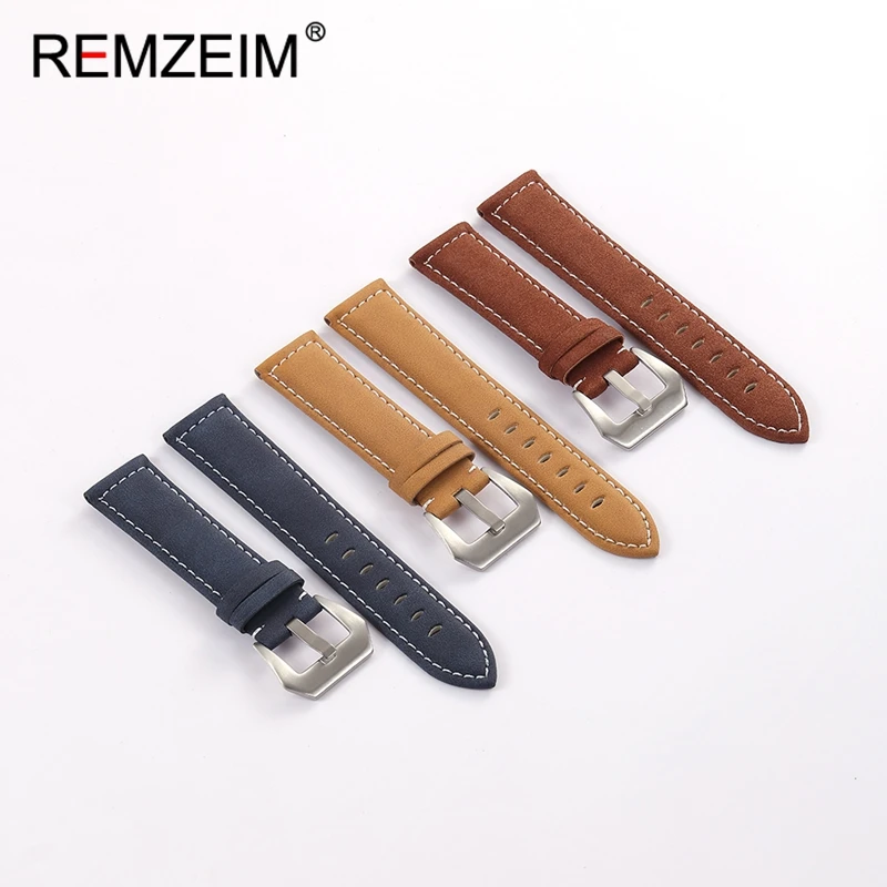 Men Women Retro Watch Strap 18mm 20mm 22mm 24mm Wristwatch Band Black Yellow Brown Green Matte Leather Replacement Bracelet