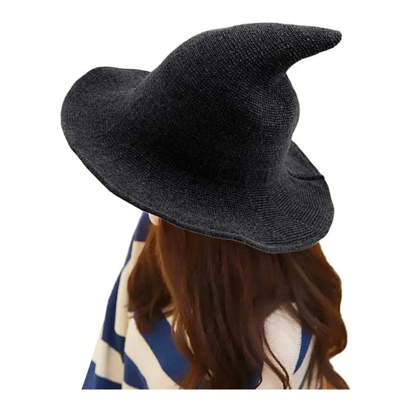 Women Halloween Witch Hat Wool Knitted Cap for Party Masquerade Cosplay Costume Accessory Daily  Foldable Pointed Cap