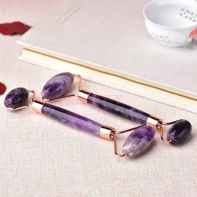 Natural amethyst jade health massage roller rod beauty face roller agate double head roller