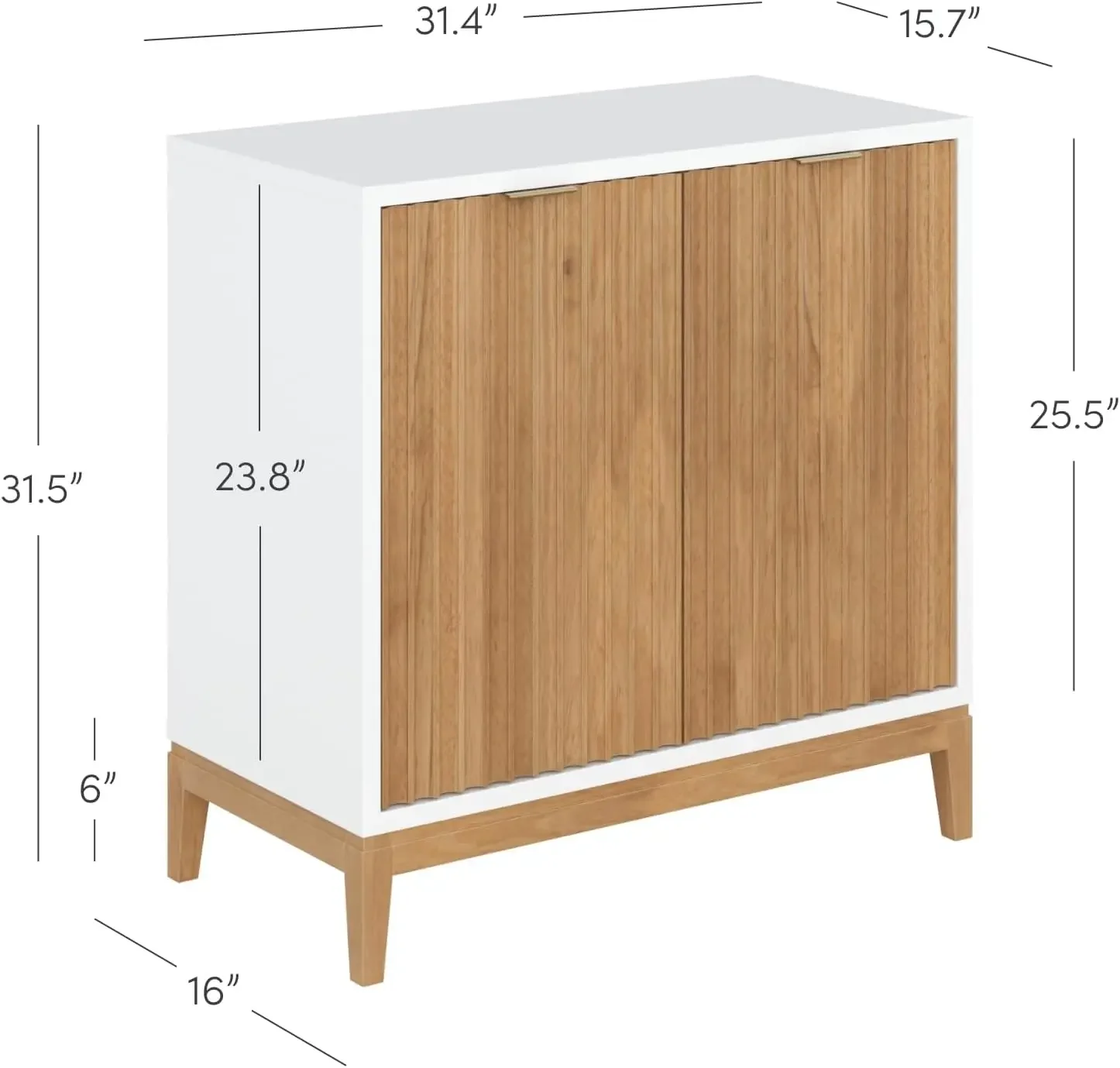 Modern Sideboard, Kitchen Storage Cabinet with Fluted Doors, Accent Storage for Kitchen or Living Room, White/Warm Pine