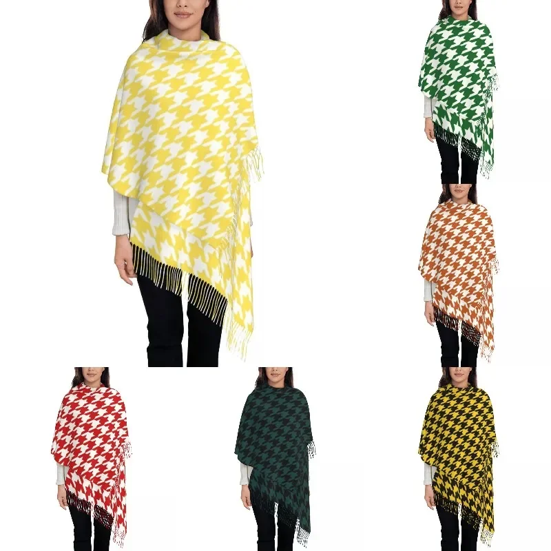 Customized Print Yellow Dogstooth Scarf Women Men Winter Warm Scarves Houndstooth Geometric Shawl Wrap