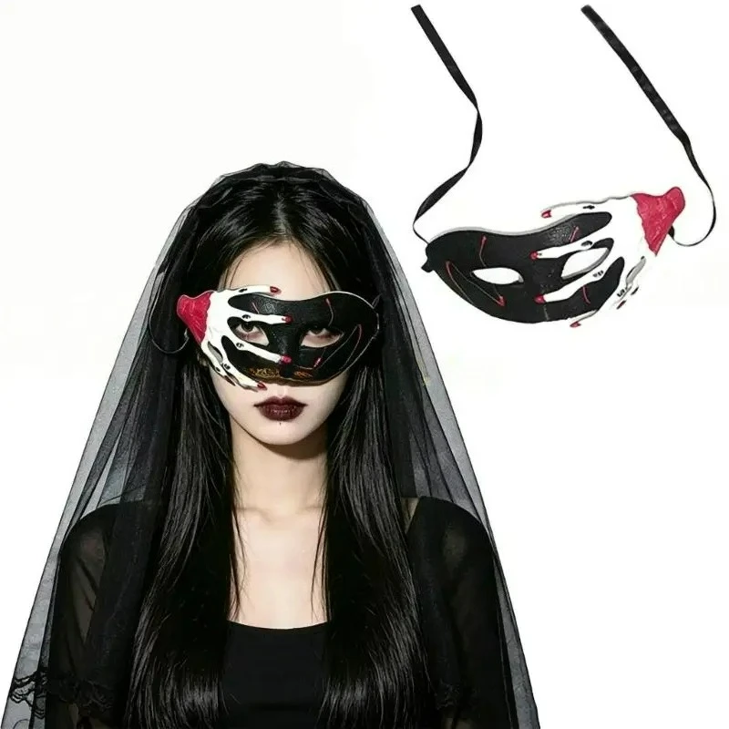 Latex Claw Eye Mask for Costume Styling, Black Party Mask with Tie Straps for Halloween Looks, Photo Booth Use, Theme
