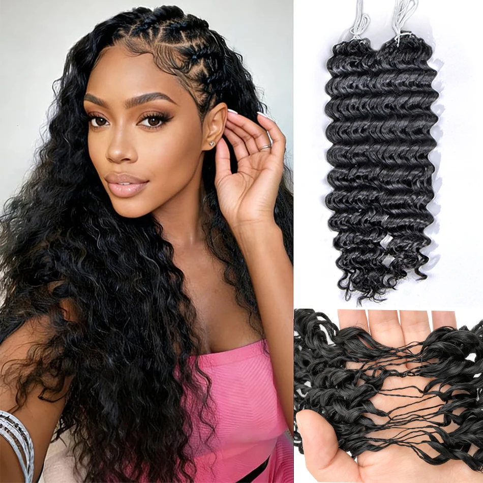 

Наращивание волос 12A Deep Wave Crochet: кудрявые, невидимые, безузловые, предварительно разделенные пряди для плетения с нитью