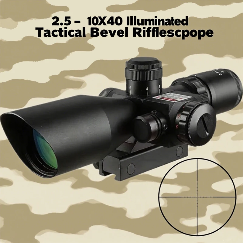 

Тактический прицел со скосом и подсветкой 225. 2,5-10X40 с красным, зеленым, Mil Dot, крестовый лазерный охотничий прицел.
